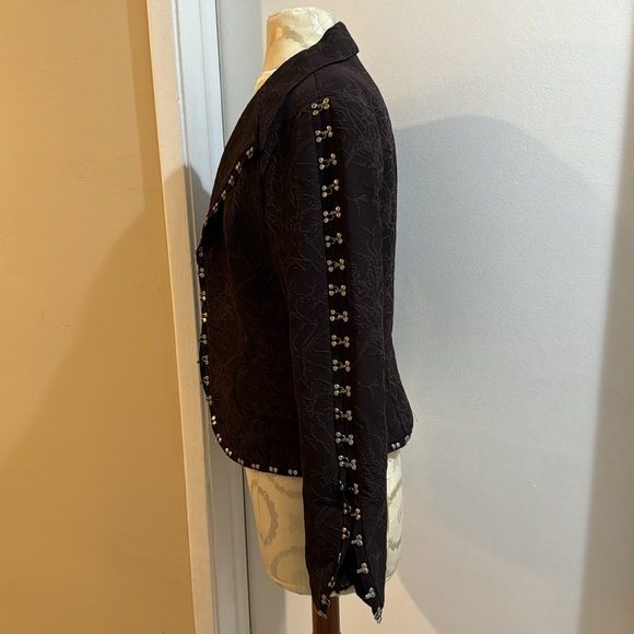 Alberto Makali Vintage Chocolate Embossed Abstract Hook Eye Embellished Jacket 8 - Picture 7 of 15